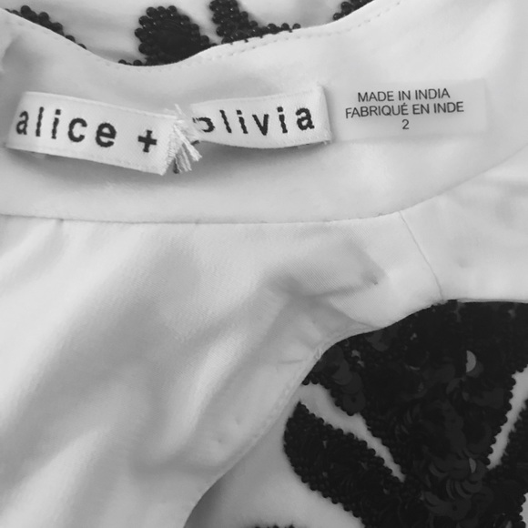 Alice + Olivia White Black Sequin Skater Dress - Picture 6 of 7